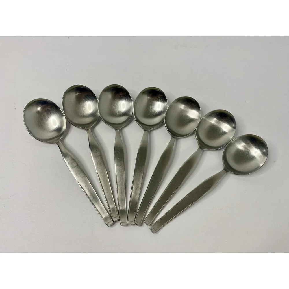 Noritake Fantasy Stainless Round Bowl Soup Spoon Gumbo Lot Of 7